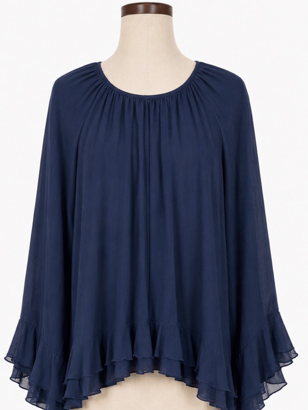 NWT Torrid Navy Chiffon Ruffle Blouse Bell Sleeve Flowy Top Size 2X